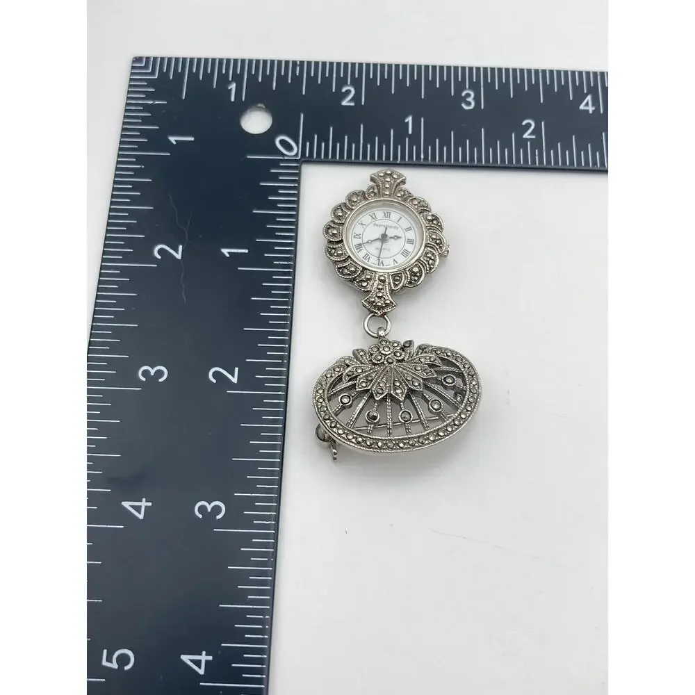 Women's Art Deco Brooch Watch Peers Hardy - New Battery - Marcasite Like Stones